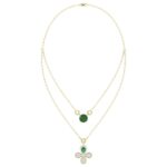 18K YELLOW GOLD 2 1/2CT ROUND/PEAR DIAMOND LADIES NECKLACE(COLOR STONE GREEN EMERALD PEAR DIAMOND 1/4CT/ROUND DIAMOND 1 3/4CT)