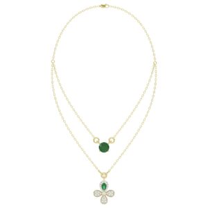 18K YELLOW GOLD 2 1/2CT ROUND/PEAR DIAMOND LADIES NECKLACE(COLOR STONE GREEN EMERALD PEAR DIAMOND 1/4CT/ROUND DIAMOND 1 3/4CT)