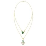 18K YELLOW GOLD 2 1/2CT ROUND/PEAR DIAMOND LADIES NECKLACE(COLOR STONE GREEN EMERALD PEAR DIAMOND 1/4CT/ROUND DIAMOND 1 3/4CT) - Image 2