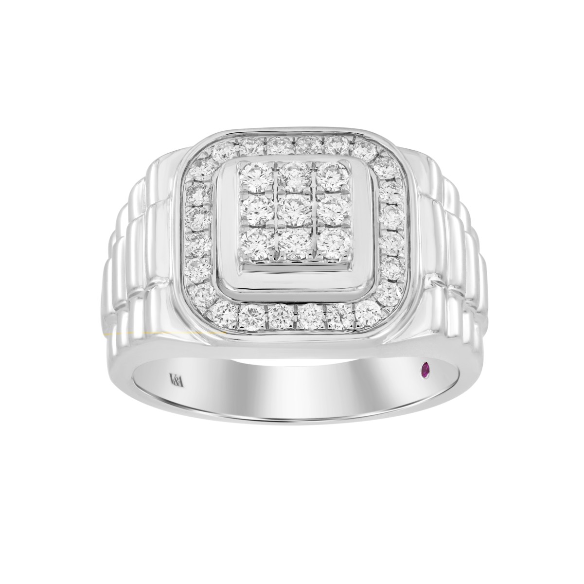 19224664_VA14967W-1201x1201.jpg 14K WHITE GOLD 3/4CT ROUND DIAMOND MEN'S RING - Image 1