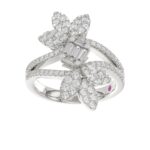 14K WHITE GOLD 1 1/3CT ROUND/BAGUETTE DIAMOND LADIES FASHION RING