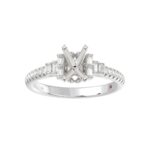 14K WHITE GOLD 1/4CT ROUND/BAGUETTE DIAMOND LADIES SEMI MOUNT RING (CENTER STONE EMERALD DIAMOND 1CT) - Image 2
