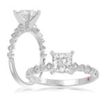 14K WHITE GOLD 1/6CT ROUND/PRINCESS DIAMOND LADIES RING(CENTER STONE MOUNT PRINCESS DIAMOND 1CT)