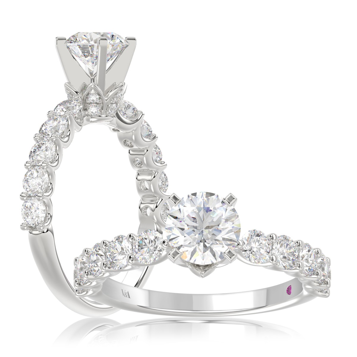 19225089_VA14253W-AB-1201x1201.jpg 14K WHITE GOLD 1CT ROUND DIAMOND LADIES SEMI MOUNT RING(CENTER STONE MOUNT ROUND DIAMOND 1CT) - Image 1