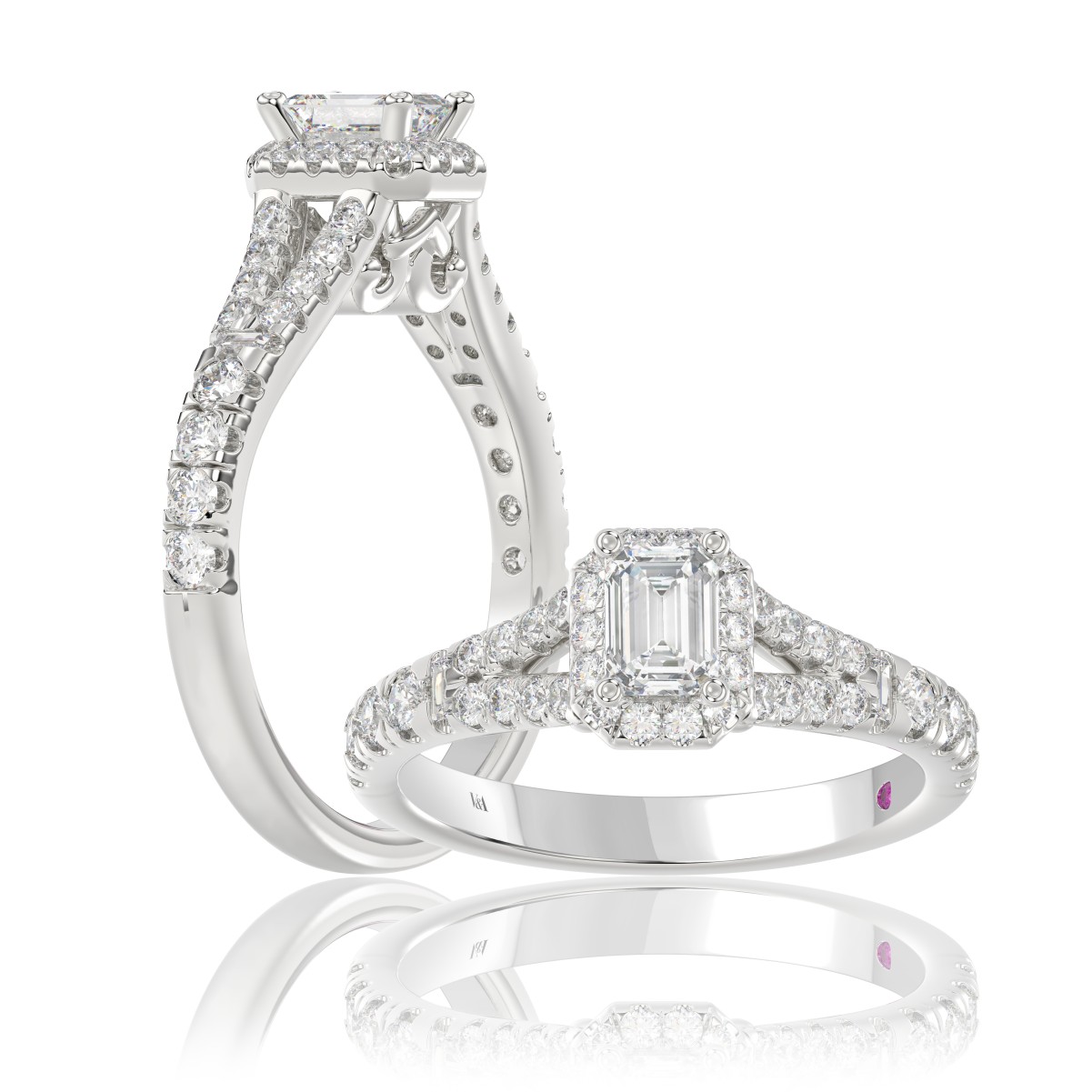 19225116_VA16670W-1201x1201.jpg 14K WHITE GOLD 1CT ROUND/BAGUETTE/EMERALD DIAMOND LADIES RING - Image 1