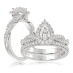 14K WHITE GOLD 1CT ROUND/PEAR DIAMOND LADIES BRIDAL SET(CENTER STONE PEAR DIAMOND 1/2CT)