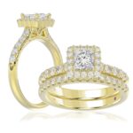 14K YELLOW GOLD 1 5/8CT ROUND/PRINCESS DIAMOND LADIES BRIDAL SET(CENTER STONE PRINCESS DIAMOND 3/4CT)