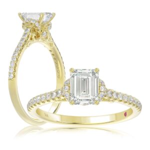 14K YELLOW GOLD 1/4CT ROUND DIAMOND LADIES SEMI MOUNT RING(CENTER STONE MOUNT EMERALD DIAMOND 1CT)