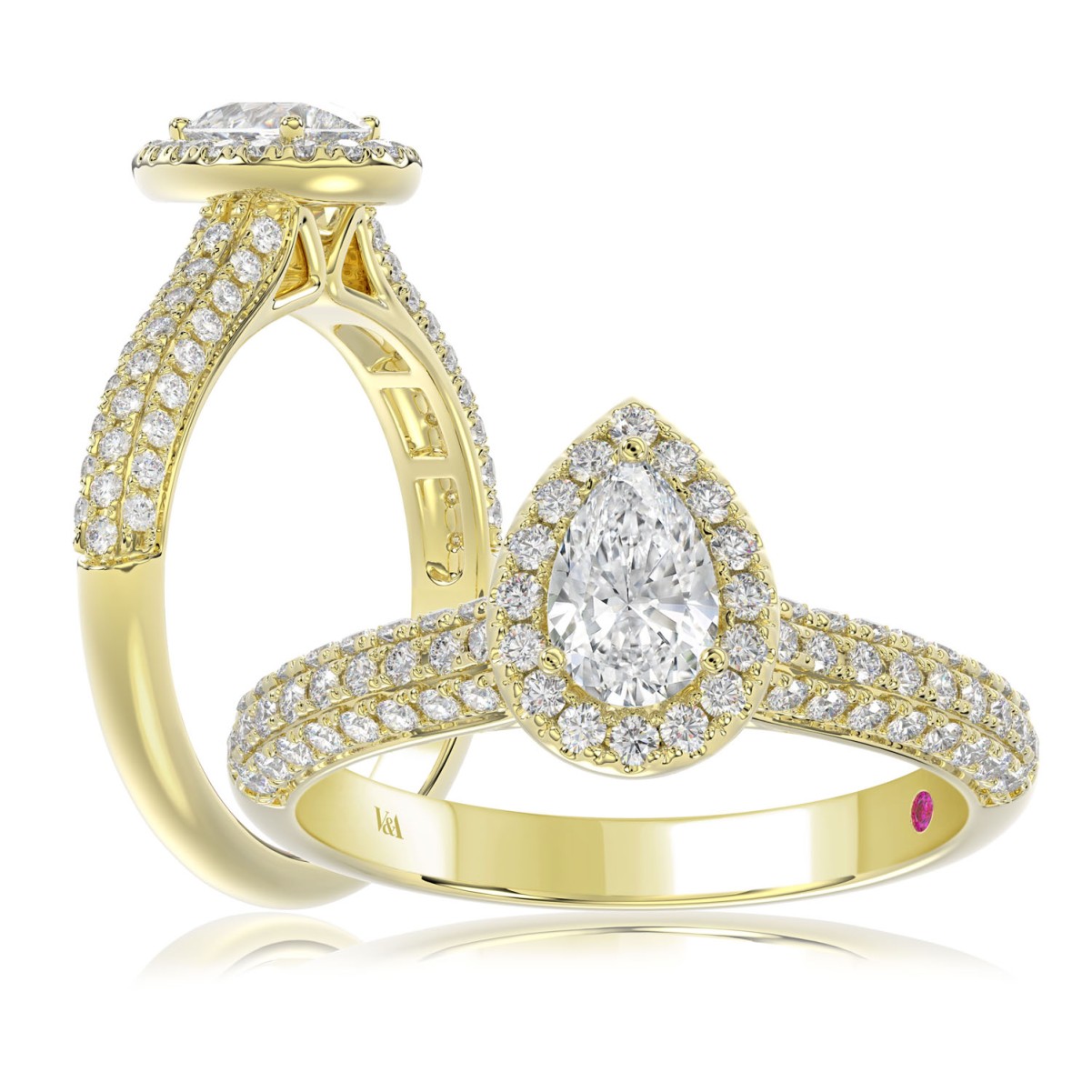 19225435_VA16243Y-1201x1201.jpg 14K YELLOW GOLD 1CT ROUND/PEAR DIAMOND LADIES RING( CENTER STONE PEAR DIAMOND 1/2 CT) - Image 1