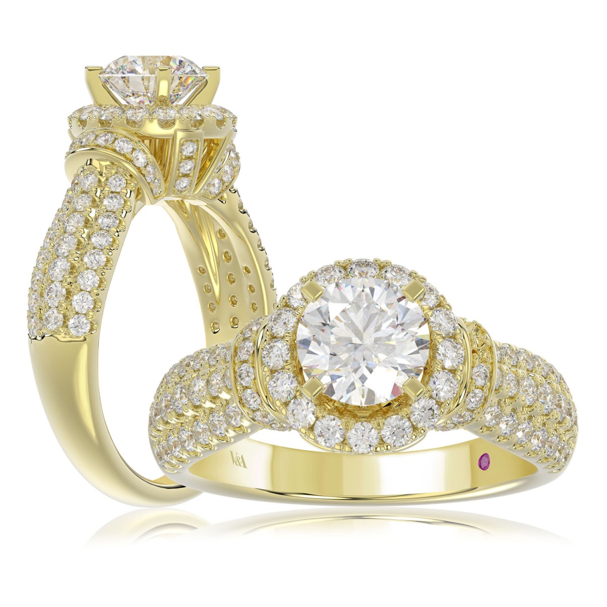 19225452_VA14434Y-AB-1201x1201.jpg 14K YELLOW GOLD 3/4CT ROUND DIAMOND LADIES RING(CENTER STONE MOUNT ROUND DIAMOND 1CT) - Image 1
