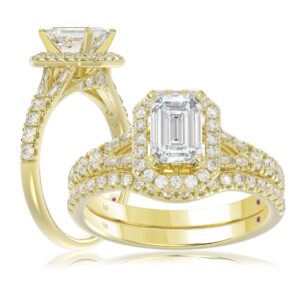 14K YELLOW GOLD 5/8CT ROUND/EMERALD DIAMOND LADIES RING(CENTER STONE MOUNT EMERALD DIAMOND 1CT)