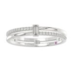 18K WHITE  GOLD 1/6CT ROUND/BAGUETTE DIAMOND LADIES FASHION RING