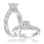 18K WHITE GOLD 1 1/4CT ROUND/PEAR/OVAL DIAMOND SEMI MOUNT LADIES RING (CENTER STONE OVAL DIAMOND 1.00CT)