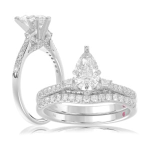 18K WHITE GOLD 1/2CT ROUND/BAGUETTE DIAMOND LADIES SEMI MOUNT BRIDAL SET(CENTER STONE MOUNT PEAR DIAMOND 1CT)