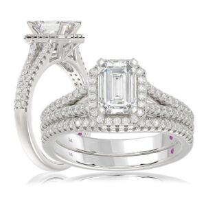 18K WHITE GOLD 1/2CT ROUND/EMERALD DIAMOND LADIES SEMI MOUNT BRIDAL SET(CENTER STONE MOUNT EMERALD DIAMOND 1CT)