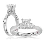 18K WHITE GOLD 1/4CT ROUND/PRINCESS DIAMOND LADIES RING(CENTER STONE PRINCESS DIAMOND 3/4CT)