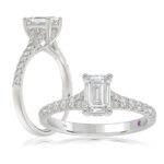 18K WHITE GOLD 1CT ROUND/EMERALD DIAMOND LADIES RING(CENTER STONE EMERALD DIAMOND 3/4CT)