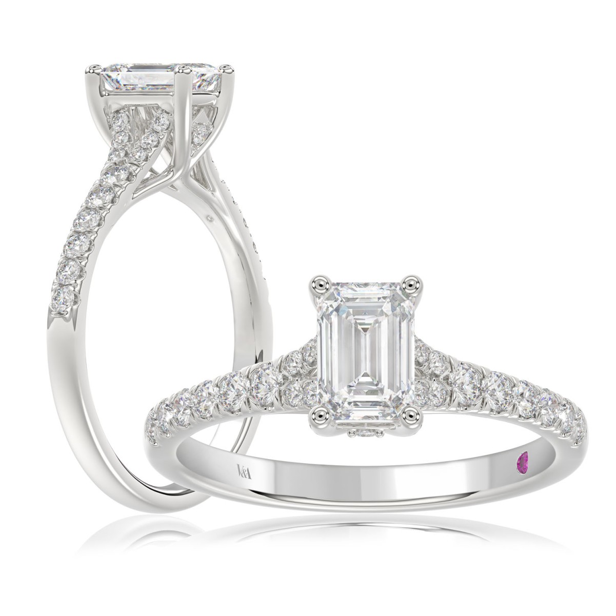 19225809_VA22536W-1201x1201.jpg 18K WHITE GOLD 1CT ROUND/EMERALD DIAMOND LADIES RING(CENTER STONE EMERALD DIAMOND 3/4CT) - Image 1
