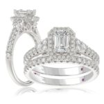 18K WHITE GOLD 3/4CT ROUND/EMERALD DIAMOND LADIES BRIDAL SET(CENTER STONE EMERALD DIAMOND 1/2CT)`