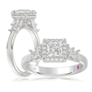 18K WHITE GOLD 3/4CT ROUND/PRINCESS DIAMOND LADIES RING(CENTER STONE PRINCESS DIAMOND 3/4CT)