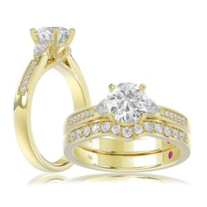18K YELLOW GOLD 1 1/2CT ROUND/PEAR DIAMOND SEMI MOUNT LADIES RING (CENTER STONE ROUND DIAMOND 1.00CT)