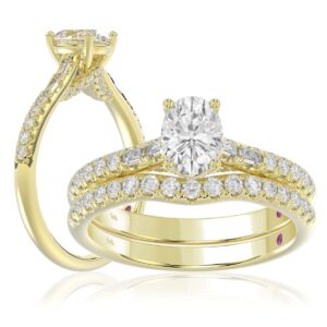 18K YELLOW GOLD 1/2CT ROUND/BAGUETTE DIAMOND LADIES BRIDAL SET(CENTER STONE OVAL DIAMOND 3/4CT)