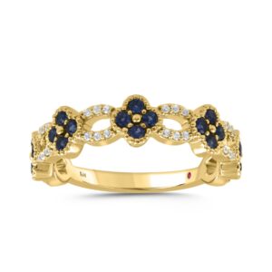 18K YELLOW GOLD 1/4CT ROUND DIAMOND LADIES RING (COLOR STONE BLUE SAPPHIRE 1/10CT)