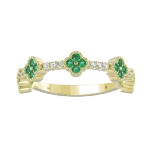 18K YELLOW GOLD 1/4CT ROUND DIAMOND LADIES RING(COLOR STONE ROUND GREEN EMERALD DIAMOND 1/10CT)