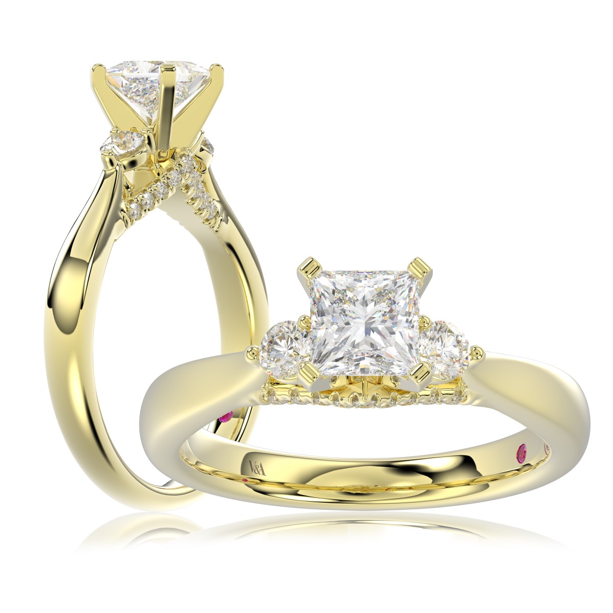 19226077_VA22825Y-1201x1201.jpg 18K YELLOW GOLD 1/4CT ROUND/PRINCESS DIAMOND LADIES RING(CENTER STONE PRINCESS DIAMOND 3/4CT) - Image 1