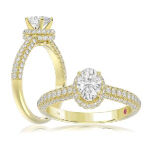 18K YELLOW GOLD 1CT ROUND/OVAL DIAMOND LADIES RING( CENTER STONE OVAL DIAMOND 1/2 CT)