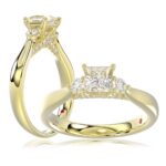 18K YELLOW GOLD 1CT ROUND/PRINCESS DIAMOND LADIES RING( CENTER STONE PRINCESS DIAMOND 3/4 CT)
