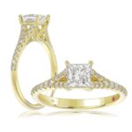 18K YELLOW GOLD 1CT ROUND/PRINCESS DIAMOND LADIES RING(CENTER STONE PRINCESS DIAMOND 3/4CT)
