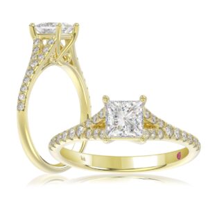 18K YELLOW GOLD 1CT ROUND/PRINCESS DIAMOND LADIES RING(CENTER STONE PRINCESS DIAMOND 3/4CT)
