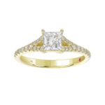 18K YELLOW GOLD 1CT ROUND/PRINCESS DIAMOND LADIES RING(CENTER STONE PRINCESS DIAMOND 3/4CT) - Image 3