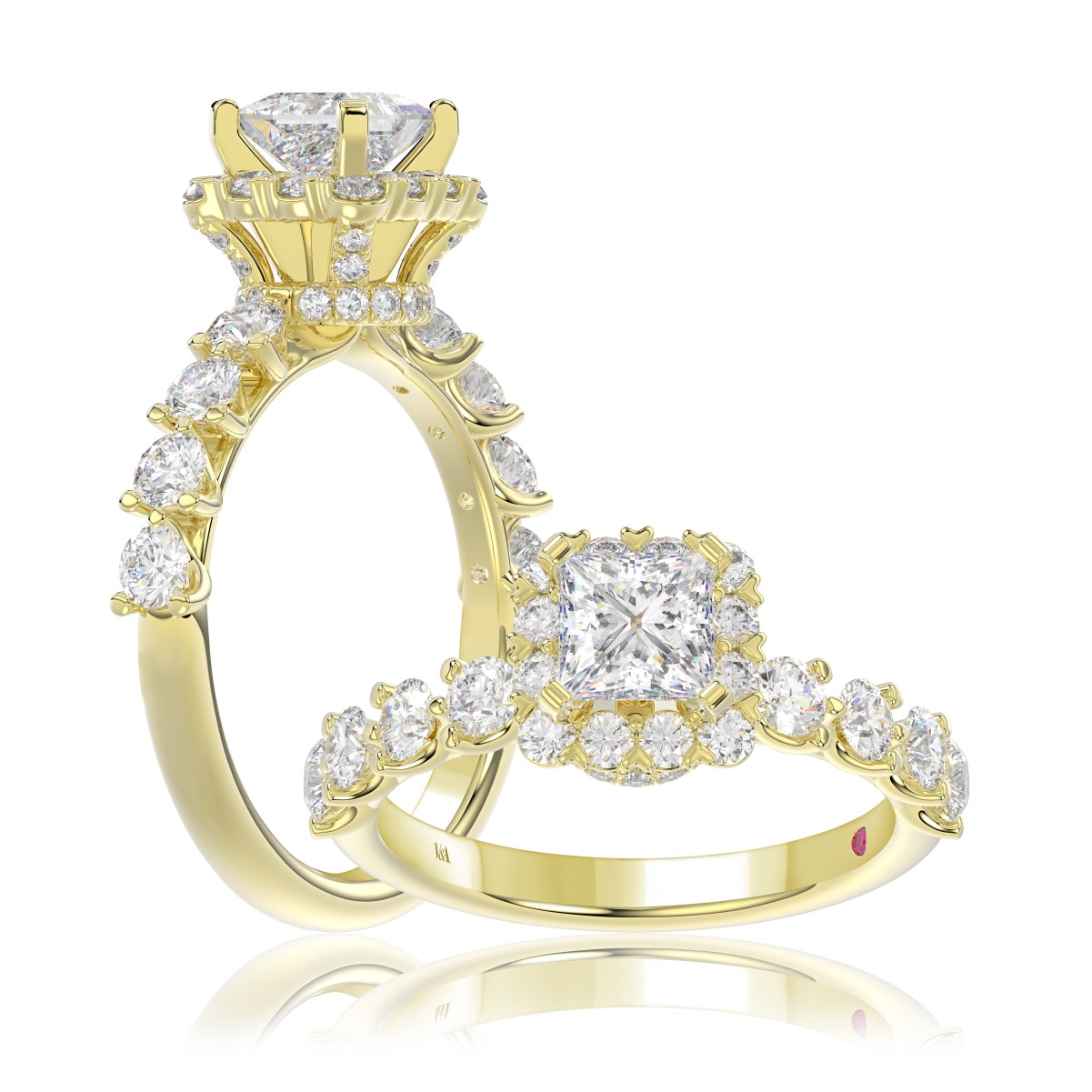 19226123_VA20775Y-AB-1201x1201.jpg 18K YELLOW GOLD 2 1/2CT ROUND/PRINCESS DIAMOND SEMI MOUNT LADIES RING (CENTER STONE PRINCESS DIAMOND 1.00CT) - Image 1