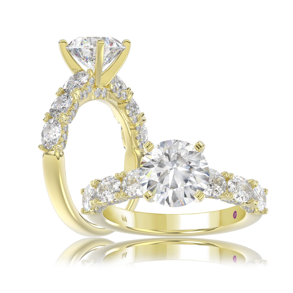 19226134_VA18382Y-AB-1201x1201.jpg 18K YELLOW GOLD 3 1/2CT ROUND/OVAL DIAMOND LADIES RING(CENTER STONE ROUND DIAMOND 2CT/OVAL DIAMOND 1/2CT) - Image 1