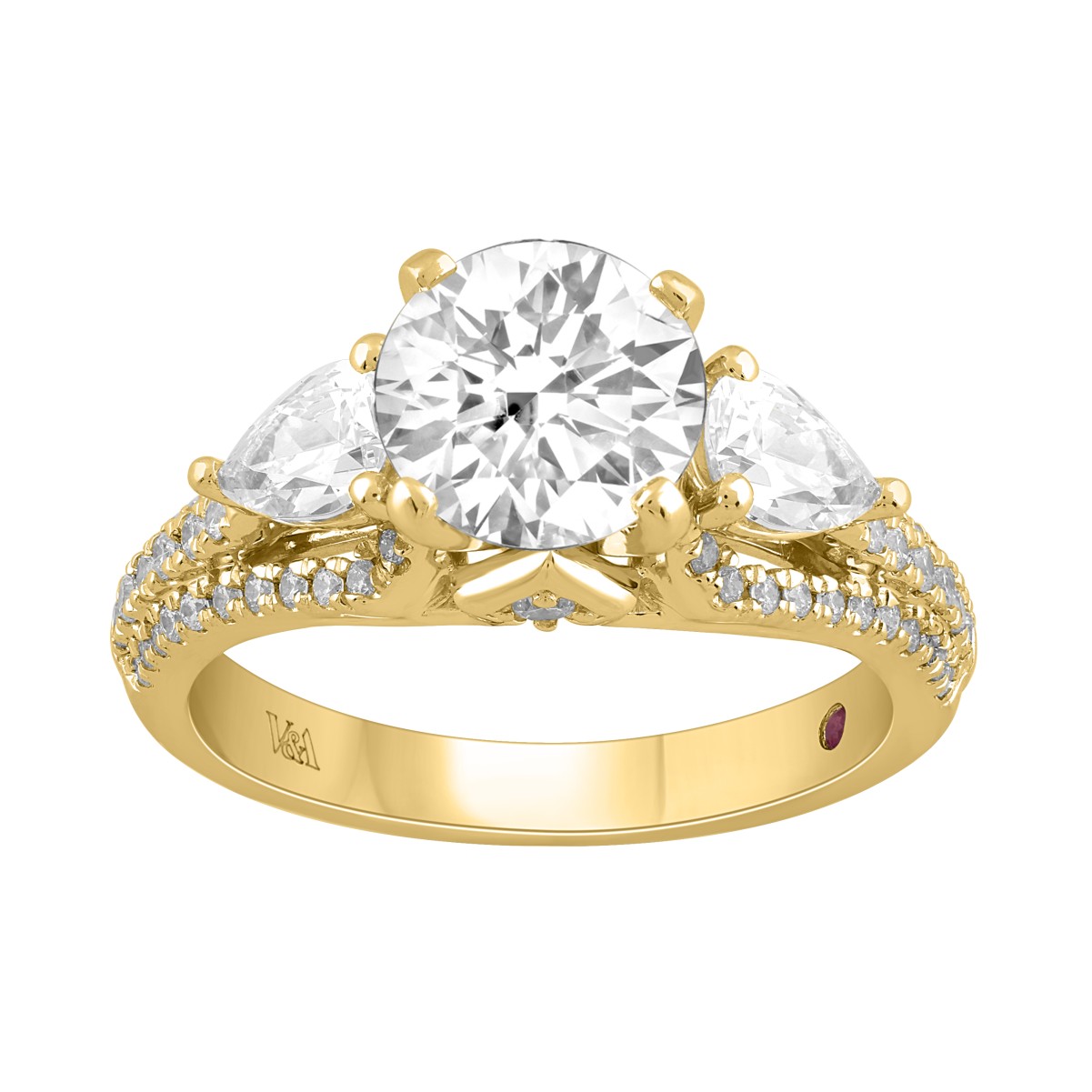 19226143_VA23039Y-AB-1201x1201.jpg 18K YELLOW GOLD 3.00CT ROUND/PEAR DIAMOND SEMI MOUNT LADIES RING (CENTER STONE ROUND/PEAR DIAMOND 2.00CT 5/8CT) - Image 1