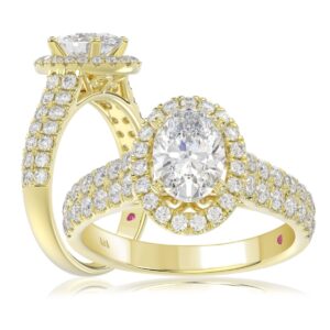 18K YELLOW GOLD 3/4CT ROUND DIAMOND LADIES SEMI MOUNT RING(CENTER STONE MOUNT OVAL DIAMOND 1CT)