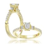 18K YELLOW GOLD 3/4CT ROUND/BAGUETTE/EMERALD DIAMOND LADIES RING (CENTER STONE EMERALD DIAMOND 1/2CT)