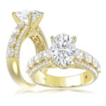 18K YELLOW GOLD 4 1/4CT ROUND/OVAL DIAMOND LADIES RING(CENTER STONE OVAL DIAMOND 3CT)