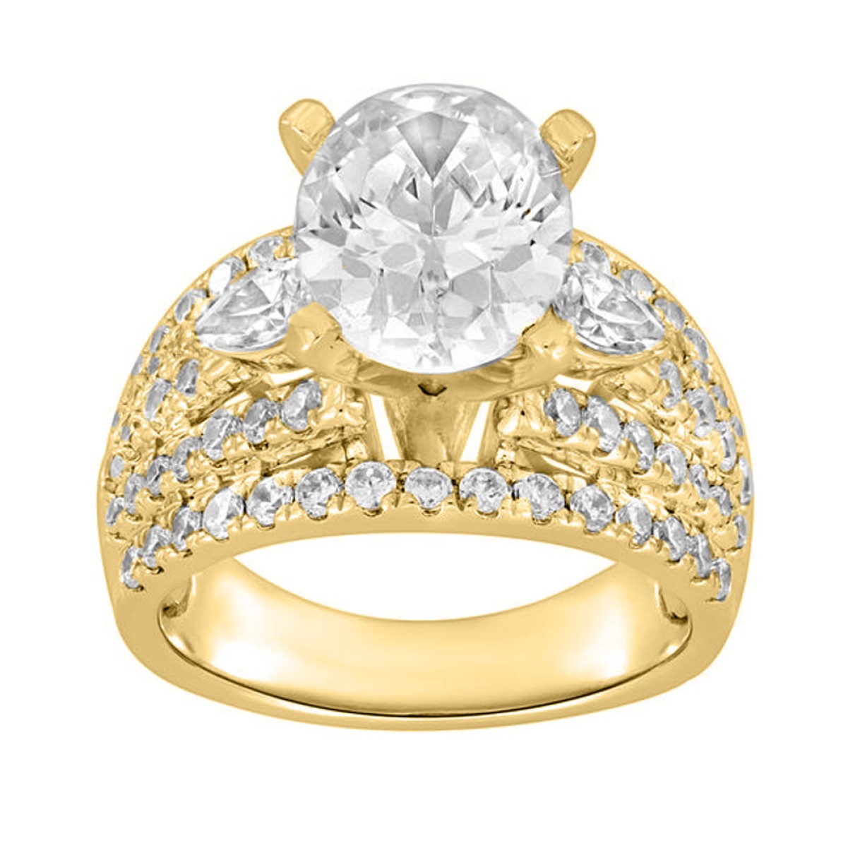19226169_VA23038Y-AB-1201x1201.jpg 18K YELLOW GOLD 5 3/4CT ROUND/PEAR/OVAL DIAMOND SEMI MOUNT LADIES RING (CENTER STONE OVAL DIAMOND 4.00CT) - Image 1