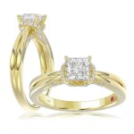 18K YELLOW GOLD 7/8CT ROUND/PRINCESS DIAMOND LADIES RING( CENTER STONE PRINCESS DIAMOND 5/8 CT)