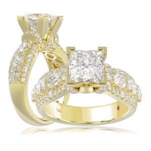 18L YELLOW GOLD 3 1/4CT ROUND/PRINCESS/OVAL DIAMOND LADIES SEMI MOUNT RING(CENTER STONE PRINCESS DIAMOND 2CT)