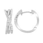14K WHITE  GOLD 1CT ROUND DIAMOND LADIES HOOP EARRINGS - Image 2