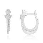 14K WHITE GOLD 1/2CT ROUND/BAGUETTE DIAMOND LADIES EARRINGS - Image 2