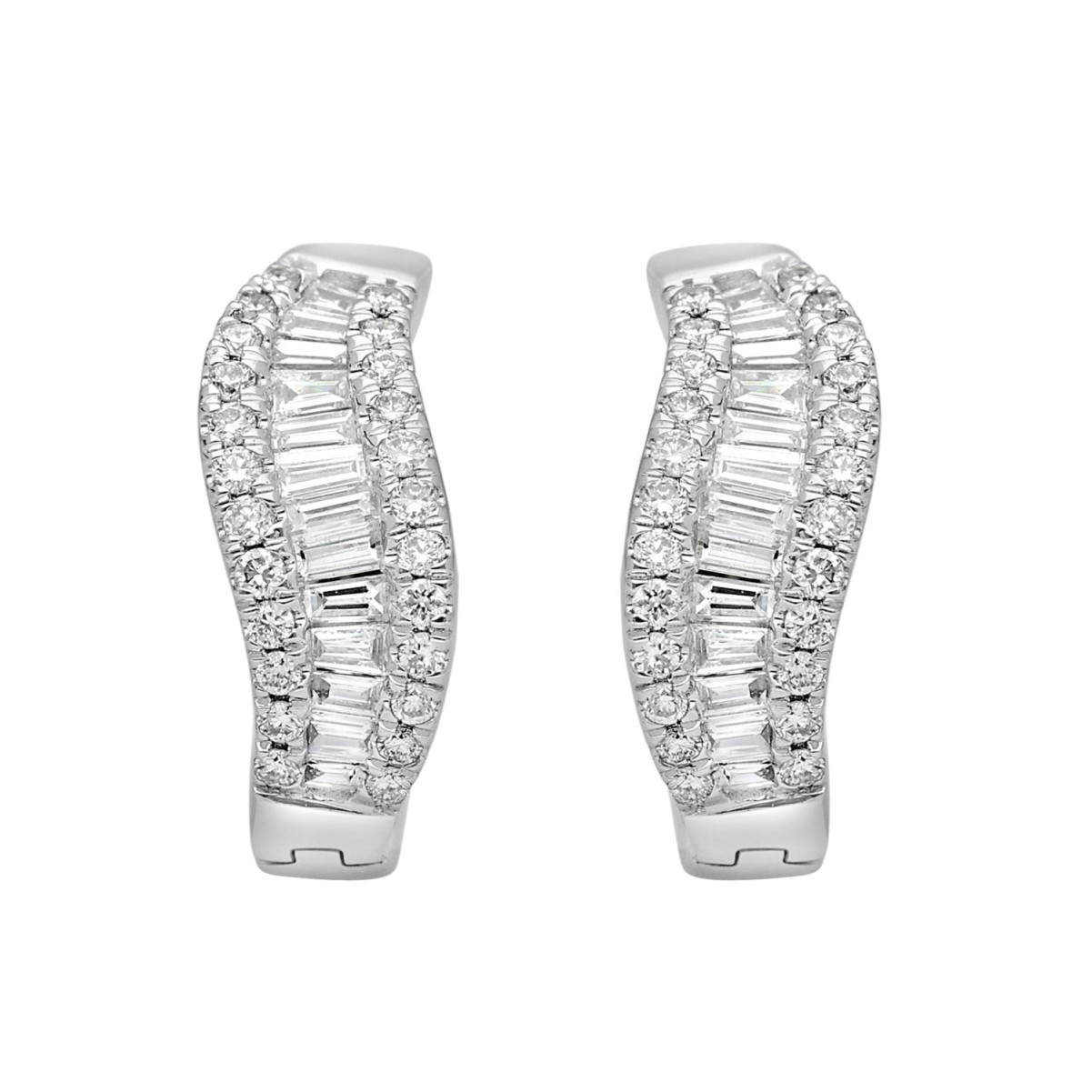 19226259_VA15524W-1201x1201.jpg 14K WHITE GOLD 1/2CT ROUND/BAGUETTE DIAMOND LADIES HOOPS EARRINGS - Image 1