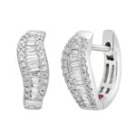 14K WHITE GOLD 1/2CT ROUND/BAGUETTE DIAMOND LADIES HOOPS EARRINGS - Image 2