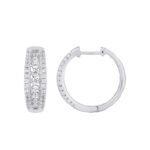 14K WHITE GOLD 1CT ROUND DIAMOND LADIES HOOPS EARRINGS - Image 2