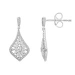 14K WHITE GOLD 1CT ROUND/BAGUETTE DIAMOND LADIES EARRINGS - Image 2