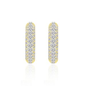 14K YELLOW GOLD 1 5/8CT ROUND DIAMOND LADIES HOOPS EARRINGS